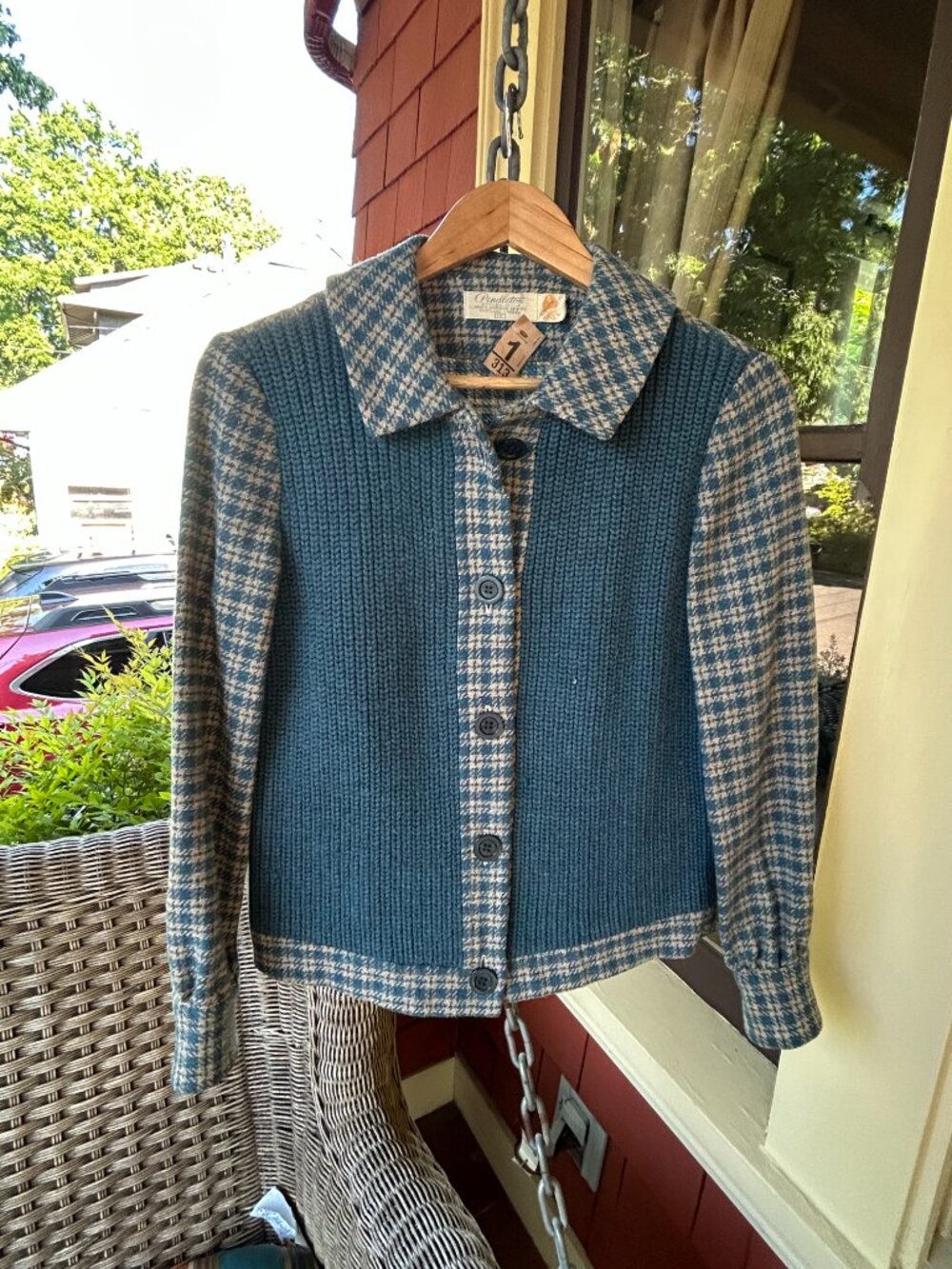 Vintage Pendleton Wool Cardigan Jacket | Blue Plaid Knit Button Front | Made in